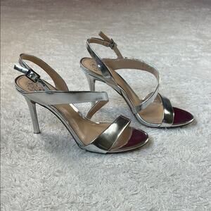 Vince Camuto strappy silver stiletto heeled sandals, size 7